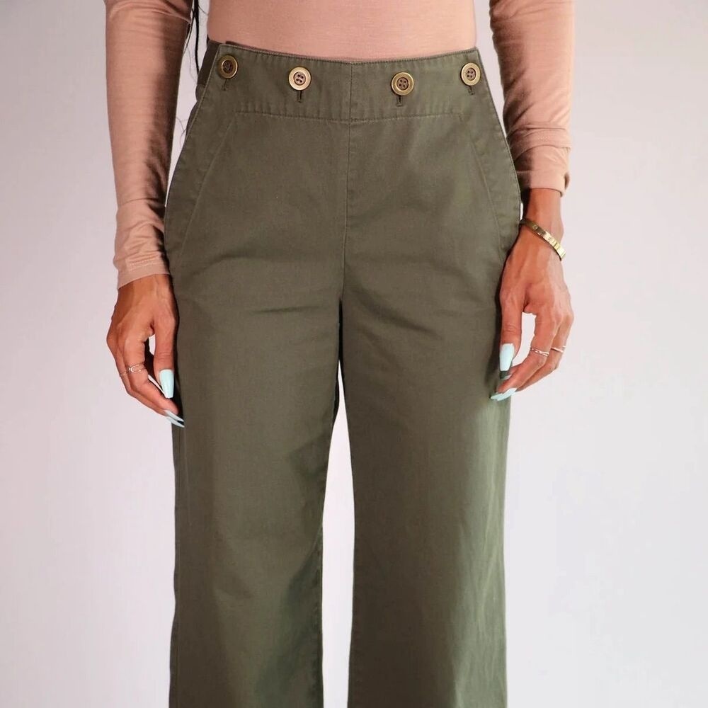 Theory Khaki High Waisted Namid TS Button Detail Pants Size 0